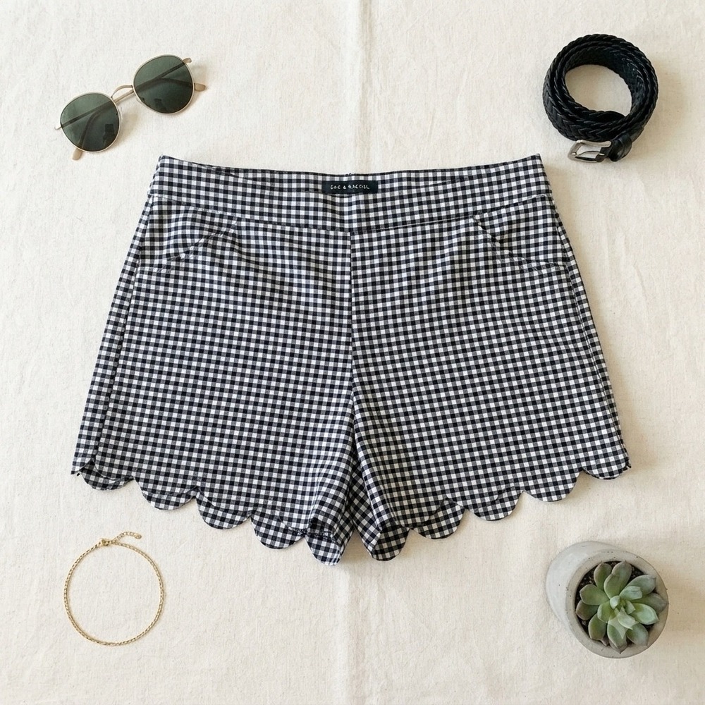 Zac & Rachel Gingham Shorts Womens 14 Black White Scallop Hem Preppy Summer